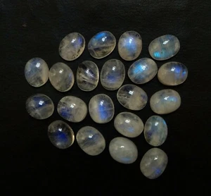 46.25 Ct Natural Oval Cabochon Blue Flashy Rainbow Moonstone Gemstone Lot 9x7 MM - Picture 1 of 5