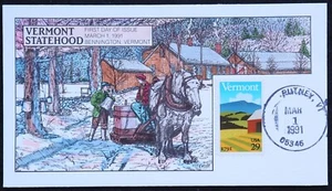U.S. Used #2533 29c Vermont Statehood 1991 Collins First Day Cover (FDC) - Bild 1 von 1