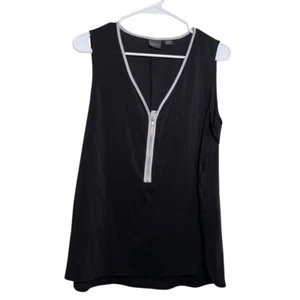 Covington Blouse Women's Petite Large Black Zip Tank Top Lightweight Shirt Solid - Picture 1 of 10