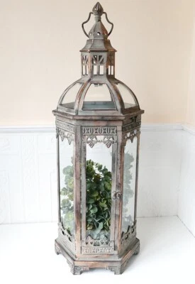 DEKO-VILLA.DE Laterne Windlicht Kuppeldach Kupfer Shabby Landhaus Vintage Metall Gr.L 73cm
