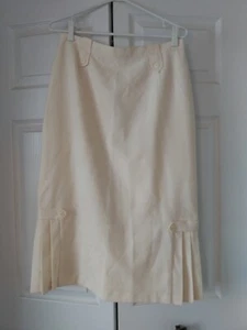 Vintage Skirt with Bottom Side Pleats 31" Waist Off-White Linen Look 29" Length - Picture 1 of 15