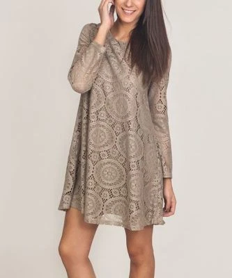 Vestido recto Tantra beige con encaje superpuesto TALLA S Foto 1 de 4