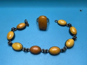 Old Pawn Genuine Baltic Amber and .925 Sterling Silver Bracelet and Ring 8 Inch - Picture 1 of 19