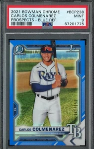 2021 Bowman Chrome Blue Refractor Carlos Colmenarez RC Rookie 141/150 PSA 9 - Picture 1 of 2
