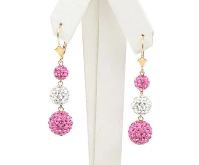 Pendientes colgantes de oro amarillo de 14K con cierre de palanca con cristales checos genuinos Foto 1 de 4