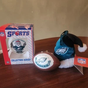 Philadelphia Eagles Glass Ball, Christmas  Santa Hat, Football Ornaments. All 3  - Picture 1 of 11