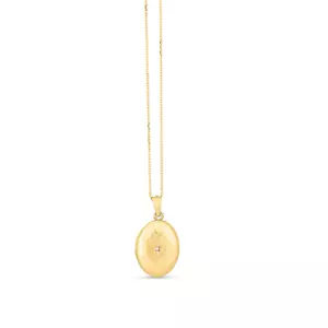 14k Yellow Gold 0.005ct Natural Diamond Oval Locket PENDANT 18" Necklace 3.6 Gr - Picture 1 of 3