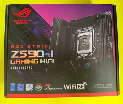 New ASUS ROG STRIX Z590-I GAMING WIFI 6E LGA1200 DDR4 M.2 Mini-ITX Motherboard - Image 1 of 4