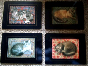 Place Mats Set Of 4 Cats. Made In England 15” X 11” Cork Backed EUC - Imagen 1 de 6