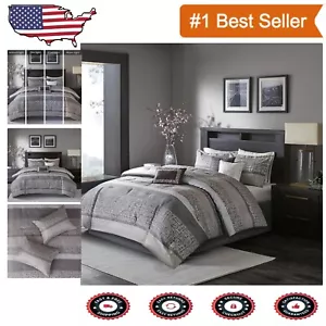Sophisticated Grey/Taupe Jacquard Bedding Set for a Luxurious Bedroom Look - Picture 1 of 14
