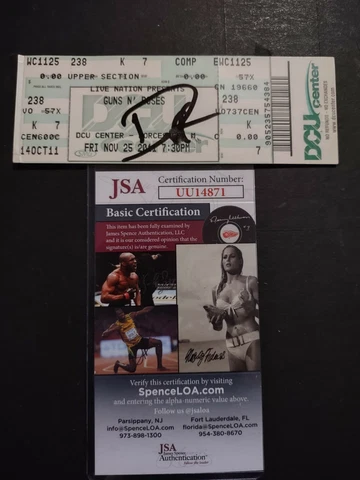GUNS N ROSES DUFF MCKAGAN JSA SIGNED AUTOGRAPH GNR VINTAGE TICKET 11 25 11 RARE Cover