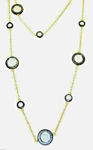 Collana Zirconi Oro Giallo 18kt Gunmetal usura lunga doppia 36" pietre chanel nuova