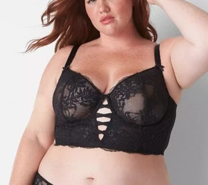 Lane Bryant Cacique Bra 42DDD Unlined Balconette Black Lace Strappy Longline - Bild 1 von 10