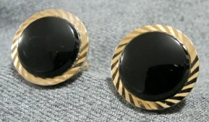 Vintage Manschettenknöpfe schwarz Onix gestreift goldfarben Metall gemarkt Swank - Bild 1 von 8