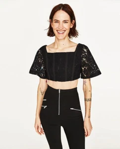 ZARA square neck Crop Top Black Lace Size S Small REF: 5580/031 - Picture 1 of 6