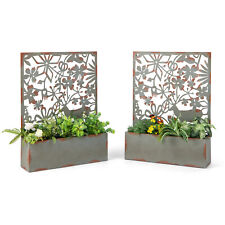 Set of 2 Decorative Raised Garden Bed Wall-mounted Metal Planter Box w/ Trellis