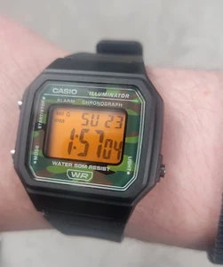 Custom Casio W217H Series Camouflage Watch Orange Color Screen Mod Hunting Camo - Picture 1 of 6