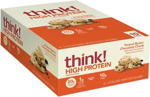 Think! Protein Bars, High Protein Snacks, Gluten Free, High Fiber, Peanut Butter - Picture 1 of 12