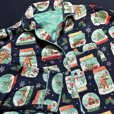 Пижама Nick & Nora комплект из 2 предметов синий снежный шар хлопок фланель шнурок женская XS - Изображение 1 из 4