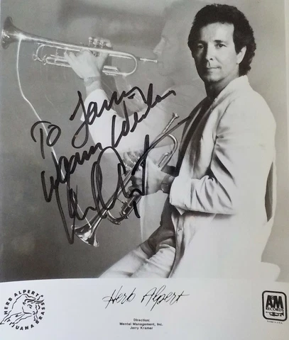Herb Alpert autograph. A 10" X 8" signed photo of this jazz legend. Authentic! Cover