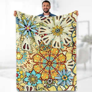 Boho Floral Blanket Gifts for Women - Bohemian Colorful Flowers Print Decor Thro - Picture 1 of 12