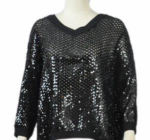 Black Sequin Open Knit Top Topshop NEW Size M - Picture 1 of 6