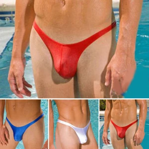 Men's Low Waist Thong Briefs Underpants U Convex Solid Color Breathable Duable - Picture 1 of 18