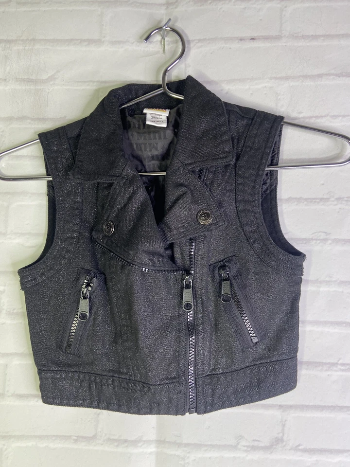 Harajuku Mini for Target Girls Denim Jean Sleeveless Jacket Black Shimmer Size 6 - Image 1 of 4