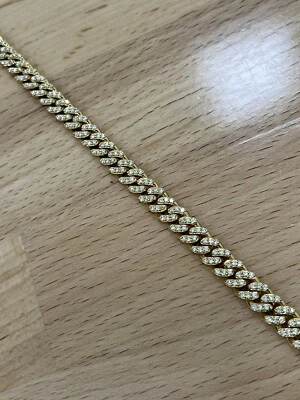 Solid Gold Cuban Link With Natural Diamonds Bracelet or Anklet, 9.25in - Image 1 of 4