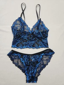 Two Piece Women's Sexy Set Blue/Black Lace, Size  Small, Free Shipping. NWOT - Picture 1 of 6