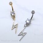 LIGHTENING STRIKE BOLT SIMULATED DIAMOND YELLOW GOLD SILVER BELLY BUTTON RING