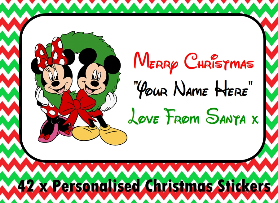 LABEL WARRIOR PERSONALISED DISNEY MICKEY MOUSE STICKERS LABELS RECTANGLE CHRISTMAS TAGS