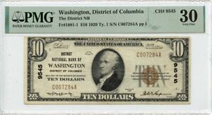 1929 Ty. 1 $10 Washington Dc National Bank Ch#9545 Fr# 1801-1 Pmg Vf30