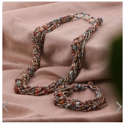 Conjunto de cuentas de semillas naranja multi collar pulsera ajustable Foto 1 de 4