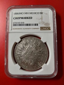 1886 Mo MH Mexico 8 Reales NGC Certified Chop Marked Cap & Rays / Eagle 8R Coin - Picture 1 of 5