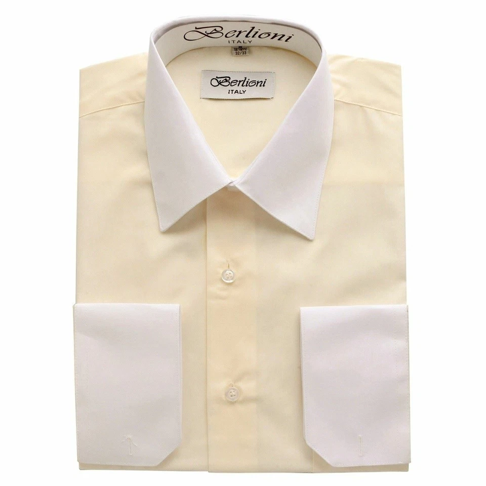 BERLIONI MENS ITALY DRESS SHIRT TWO-TONE LONG SLEEVE SHIRT FRENCH CUFF ALL SIZES - Image 1 of 1