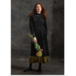 Gudrun Sjoden Fauna Velour Midi Dress Women’s Medium Velvet Black 3/4 Sleeve - Picture 1 of 8