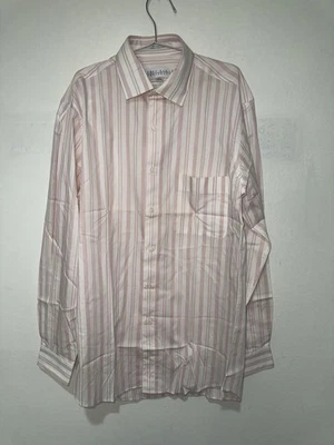 Camisa social clássica Perry Ellis Portfolio listra branca e rosa 15 32/33 - Imagem 1 de 4