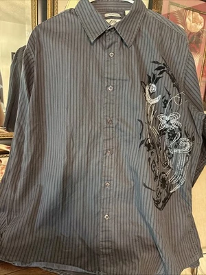 Bruno Men’s Shirt, Stretch, Blk Wht Gry,embellished, Long Slv, Cotton, Lg - Image 1 of 4