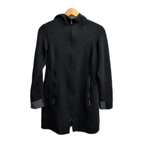Ibex Women Small Black Pez Long Hooded Full Zip Merino Sweater Jacket USA - Picture 1 of 9