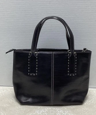 Fossil Vtg Y2K Genuine Black Classic Leather Small Hand bag Purse Satchel 75082 - Image 1 of 4