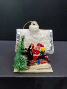 Vintage Plastic Christmas Ornament- House- Santa- Reindeer- Bottle Brush Tree - Picture 1 of 8