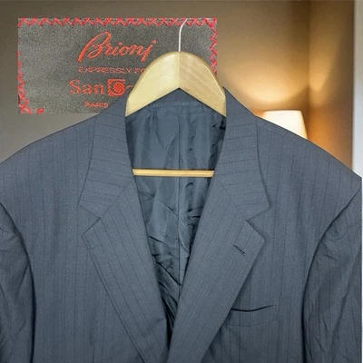 Abrigo Deportivo Brioni Hecho en Italia Para Hombre 48L Gris Rayas 100% Lana Cupro Doble Ventilación Foto 1 de 4
