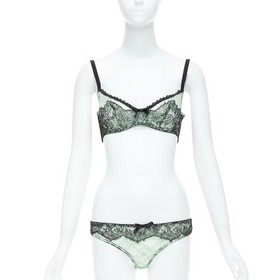 AGENT PROVOCATEUR mint green lace black bow bra panty set FR90C