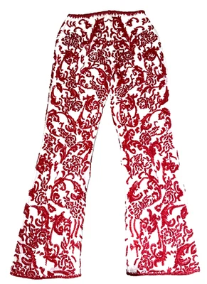 Pantalones de Vestir Oscar de la Renta Vintage Pasarela Rojo Blanco Cuentas Lentejuelas Bordadas 2 Foto 1 de 4