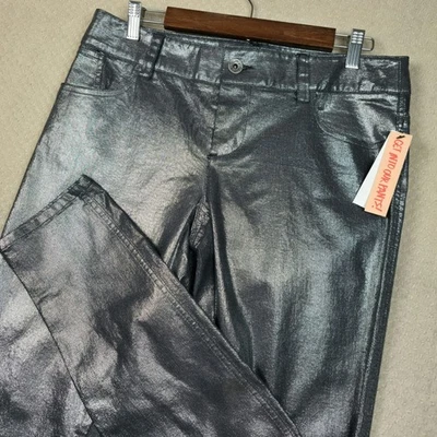 NWT Alice + Olivia Jeans Sz 10 Silver Metallic Coated Skinny Mid Rise Pants $198 - Image 1 of 4