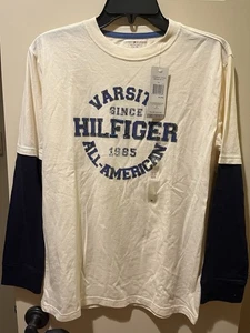 Camisa manga larga TOMMY-HILFIGER niños XL/TG/XG (16-18) marfil y azul nueva - Imagen 1 de 6