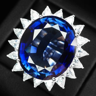 Opulenti anelli in argento sterling 925 con tanzanite blu vivo 33,90 ct misura 6 - Immagine 1 di 4