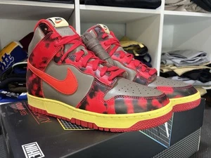 Nike Dunk High 1985 Retro Red Black Acid Wash Sneakers DD9404-600 Mens Size 10.5 - Picture 1 of 11