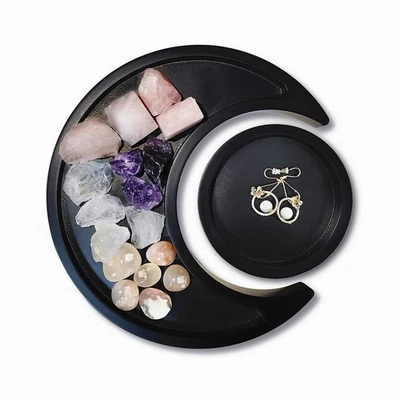 Moon Tray Wood Crystal Holder for Healing Stones Crystal Storage and Organize... - Image 1 of 4